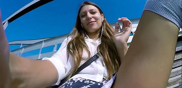  Talia Mint plays in public with remote control toy over the phone with fan